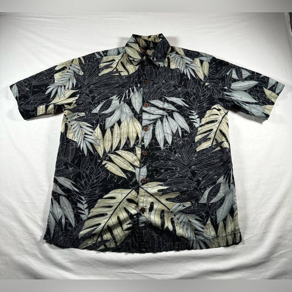 Cooke Street Hawaiian Shirt Men Size Small Black Green Tropical Button Up Pocket